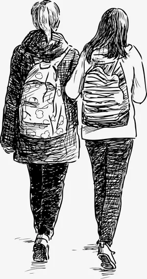 手绘背着书包的女学生图免抠