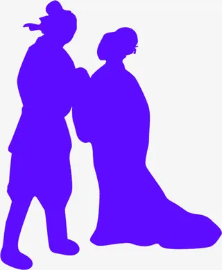 手绘蓝色牛郎织女七夕免抠