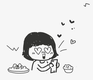 花痴女孩吃饭手绘图免抠