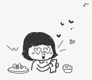 花痴女孩吃饭手绘图免抠