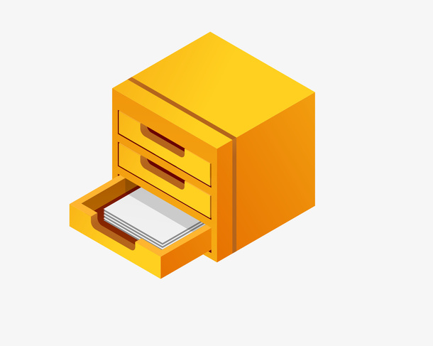卡通橘色柜子和纸张免抠