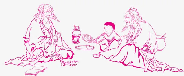 水墨线条老人免抠