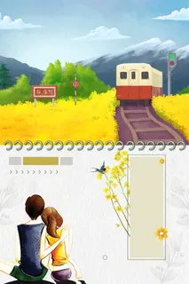 小清新春天你好油菜花风景插画高清