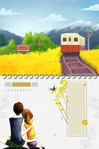 小清新春天你好油菜花风景插画高清