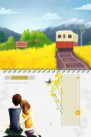 小清新春天你好油菜花风景插画高清