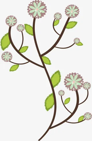 淡紫色野花树枝免抠