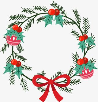 冬天松树枝的花环免抠