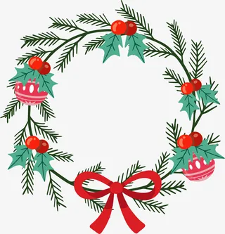 冬天松树枝的花环免抠