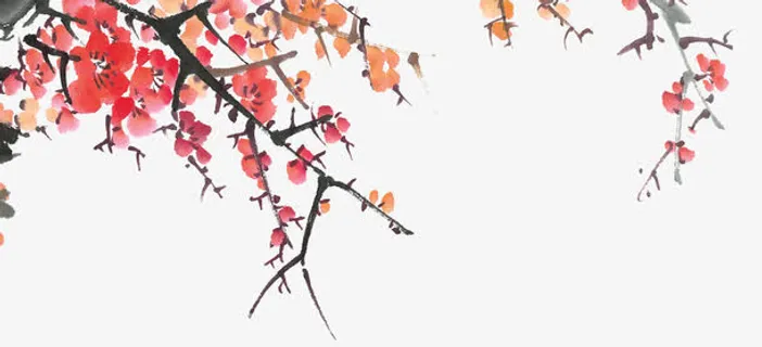 红色水墨梅花古典免抠