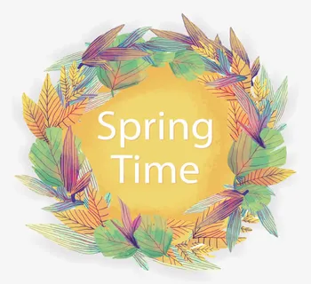 黄色底色春叶边框免抠