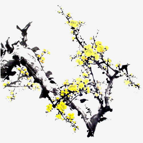 水墨梅花黄色梅花免抠