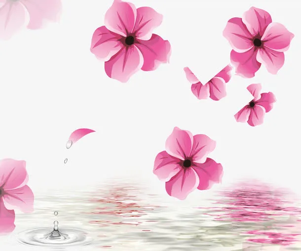 粉色浪漫漂浮鲜花免抠