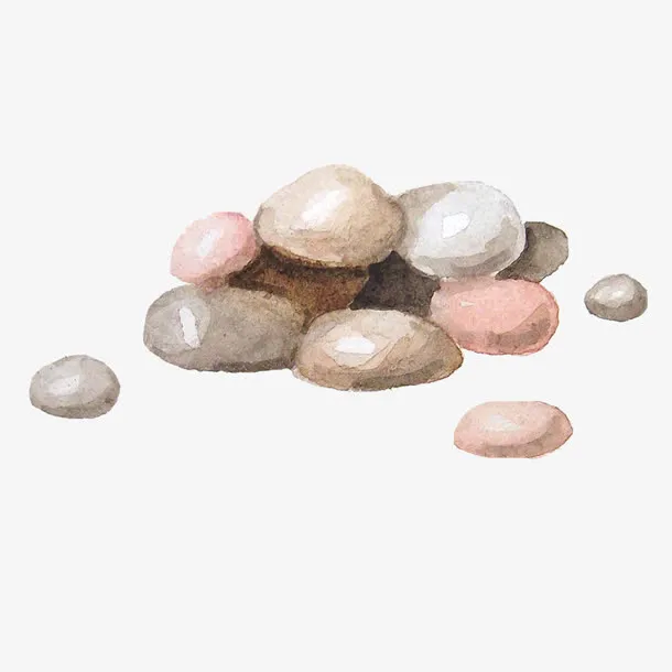 清新石头手绘水彩小清新动物植物免抠