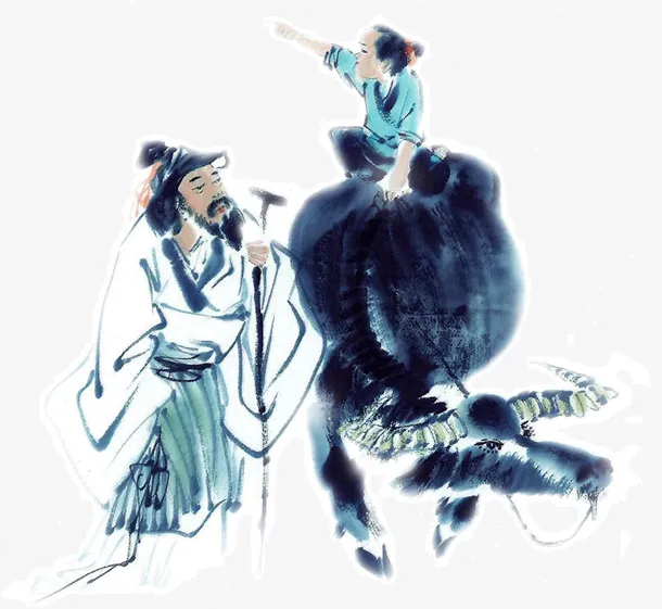 水墨画放牛娃免抠