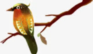 手绘卡通小鸟树枝免抠