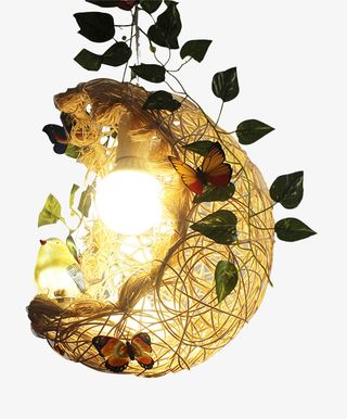 新款田园藤编月亮鸟笼灯免抠