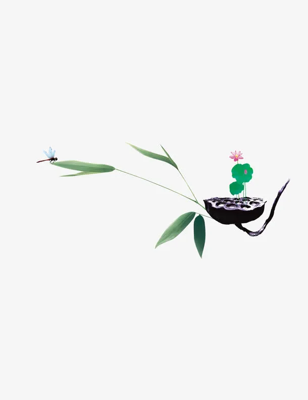 国学元素-蜻蜓荷花竹子免抠