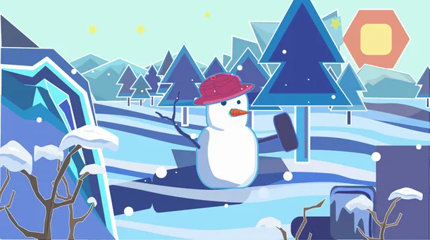 卡通冬天风景雪人免抠