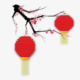 新年灯笼桃花免抠