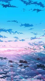 蓝色渐变天空云朵高清彩绘风格免抠