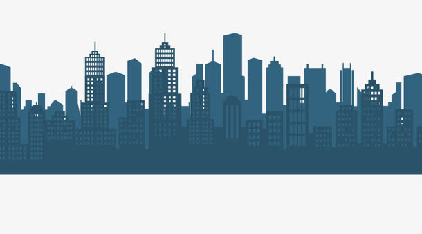 蓝色城市剪影免抠