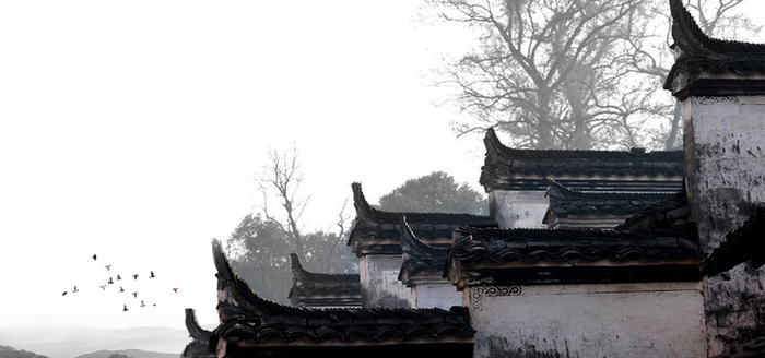 中国风江南古建筑海报设计背景图高清