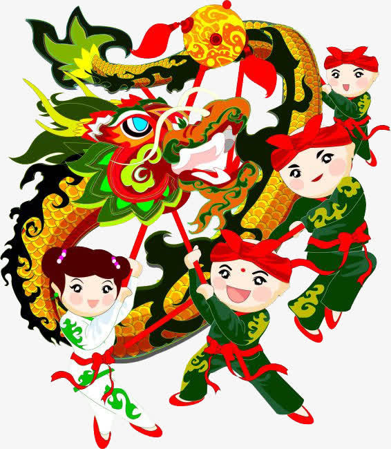 中国风手绘卡通舞龙免抠