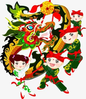中国风手绘卡通舞龙免抠 中国风手绘卡通舞龙免抠