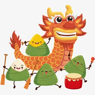 彩色创意划龙舟卡通插画免抠