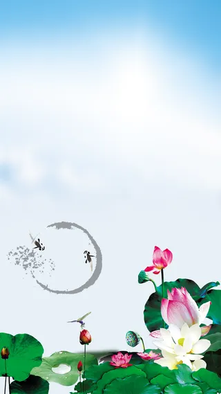 中国风大气夏季荷花蓝天H5背景高清