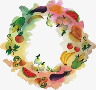 水彩水果花环免抠
