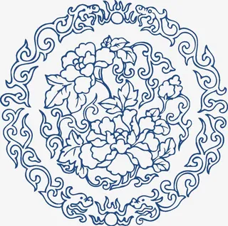 蓝色花纹纹样免抠