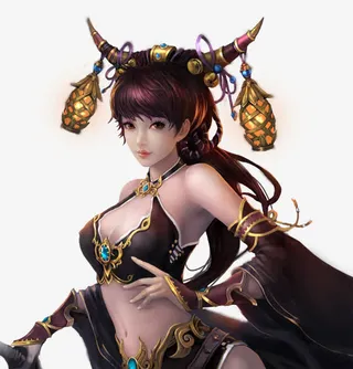 手绘游戏人物牛角美女免抠