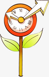 春天手绘红色时钟小草免抠
