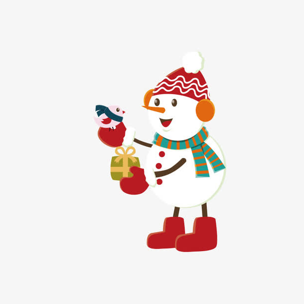 拿着礼盒的雪人卡通图免抠