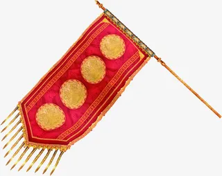 红色中国风花纹红旗免抠