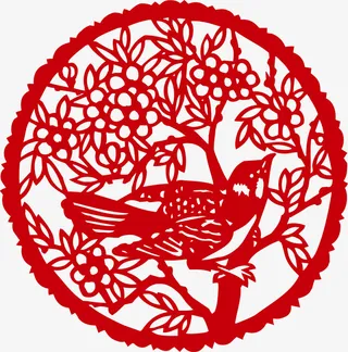 新年红色喜鹊剪纸免抠