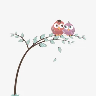 小鸟树枝插画免抠