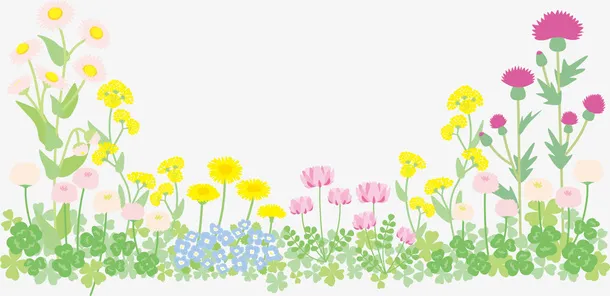 多彩美丽春季花丛免抠