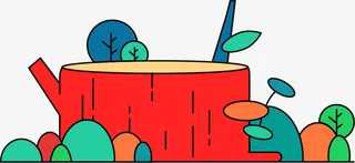 多彩树桩小插画免抠