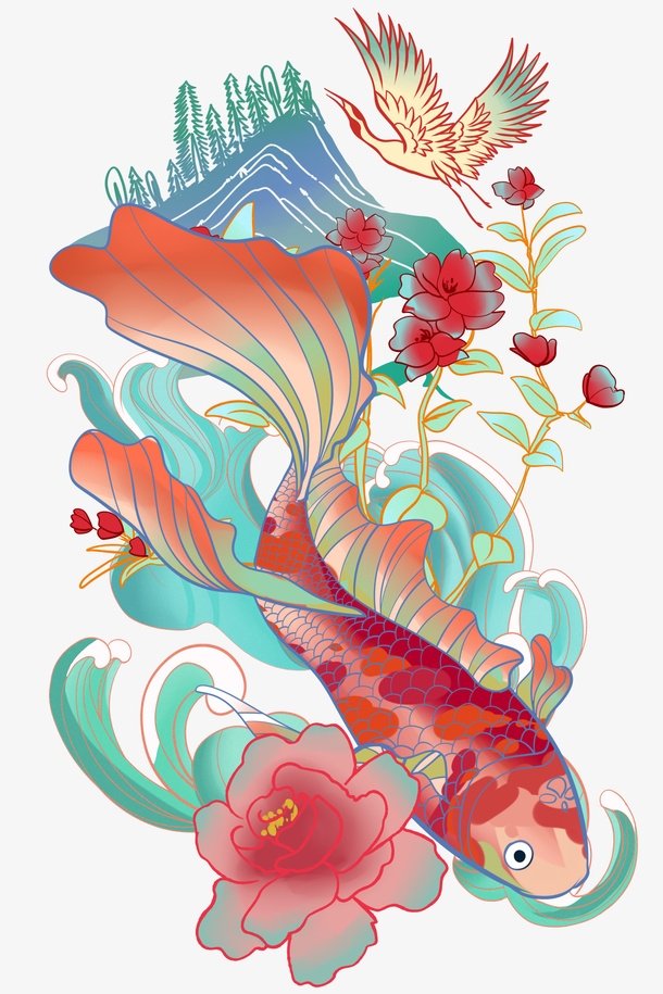 国潮时尚金鱼免抠