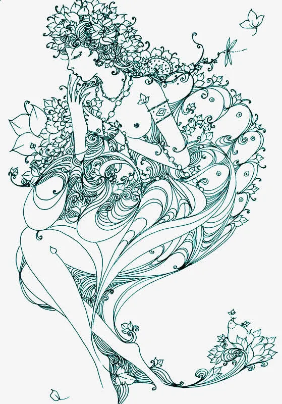 线描女孩免抠
