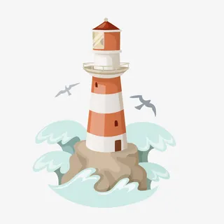 矢量手绘唯美灯塔免抠