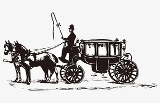 黑白手绘欧洲男人驾马车免抠