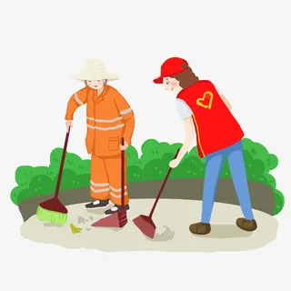 卡通手绘志愿者服务扫地免抠其他元素