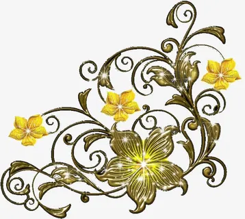 手绘金色欧式花藤免抠