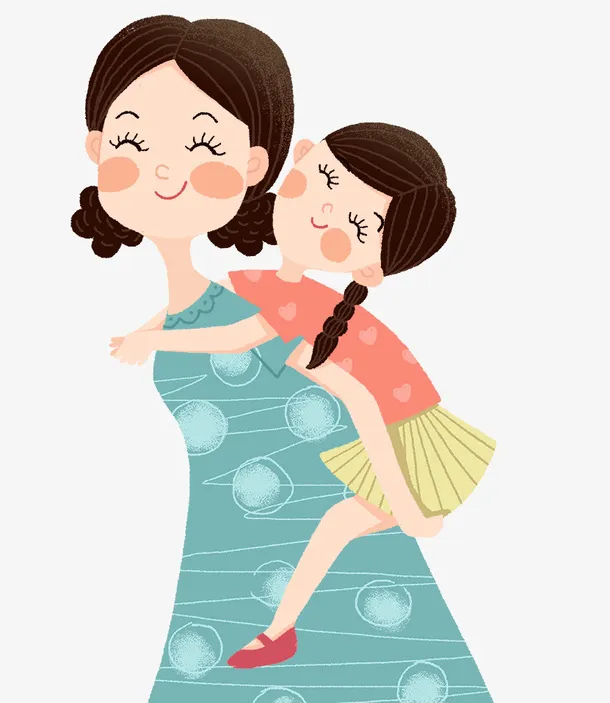 手绘可爱插画母亲节背着孩子的妈免抠