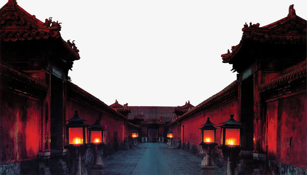 红色宫门走廊中秋免抠
