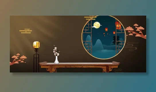 中秋佳节唯美中国风banner高清复古中国风背景