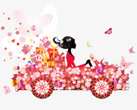 蝴蝶花卉女子插画矢量素材免抠